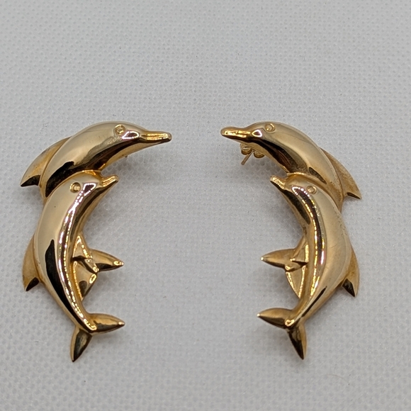 Gold Dolphin Earrings - Picture 2 of 5